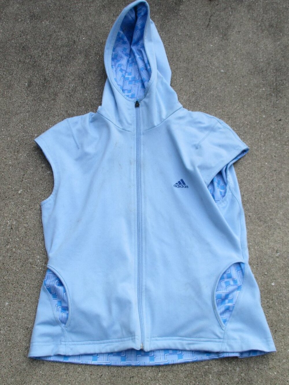 Adidas Blue Full Zip Reversible Women's Ladies Hooded Vest Sz Large Embroidered